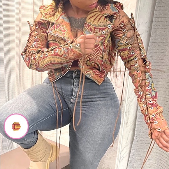 XPluswear Jackets & Blazers - Paisley Laceup Crop Jacket